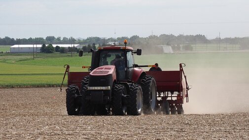 tractor planting pinto beans in Boxe Butte County