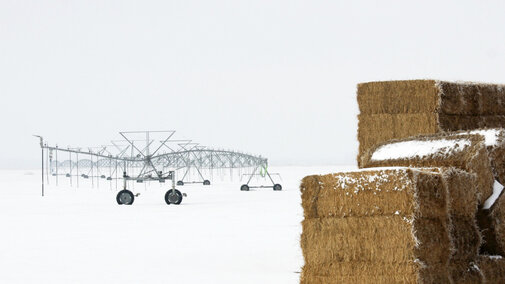 Center pivot system in snowy field