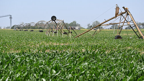 Center pivot damaged in field