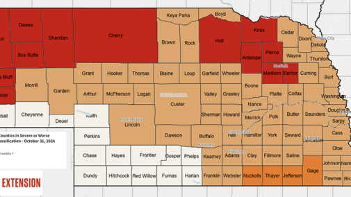 Drought by Nebraska county map