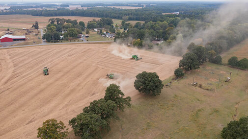 Combines harvesting field