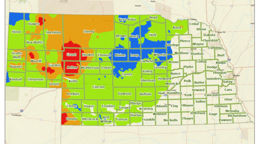 county map of nebraska with at-risk counties highlighted
