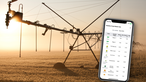 mobile phone showing app overlay on center pivot photo