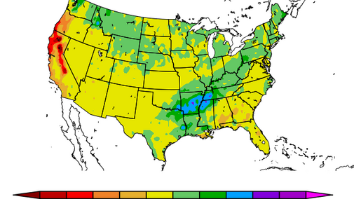 US map showing winter departure from normal precipitation