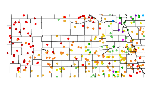 Nebraska precipitation map based on single point data