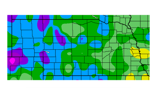 Nebraska map showing departure from normal precipitation