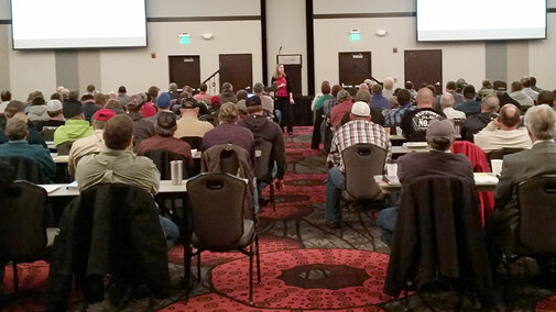 Extension Entomologist Julie Peterson speaking at an earlier Crop Production Clinic.