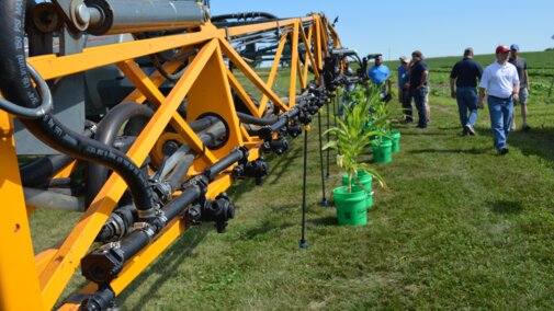 A closeup of a center pivot irrigation system