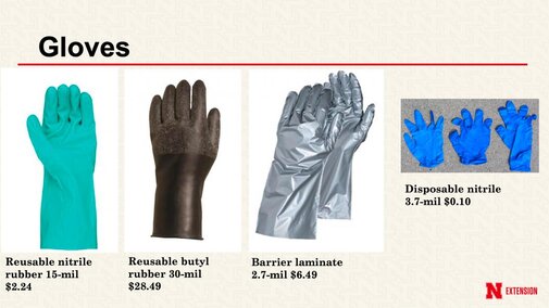 Different types of gloves work better for different types of pesticide applications.