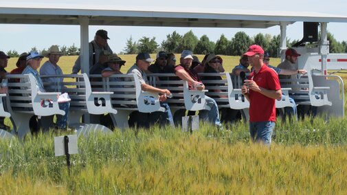 The High Plains Ag Lab near Sidney will be hosting field tours, like the one shown here in 2017, of dryland wheat, field pea, and forage research plots on June 21.