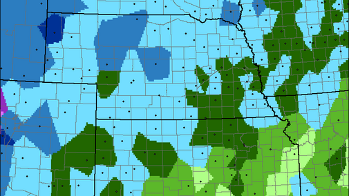 Map of the Midwest showing average date ranges for first 28Â°F freeze. (Source: Midwest Regional Climate Center)