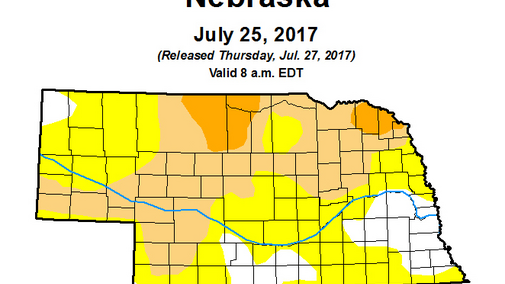 Nebraska drought monitor map for July 25, 2017
