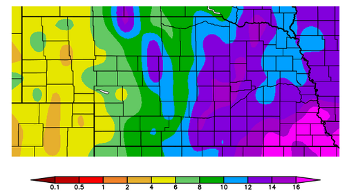 Nebraska map showing winter precipitation recharge.