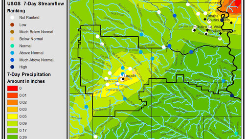 GIS Shapefile showing precipitation and streamflow in the Lower Platte South NRD