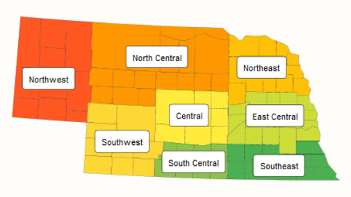 Map of Nebraska by USDA NASS districts