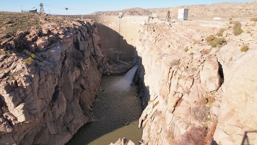 Water flowing at Pathfinder Dam