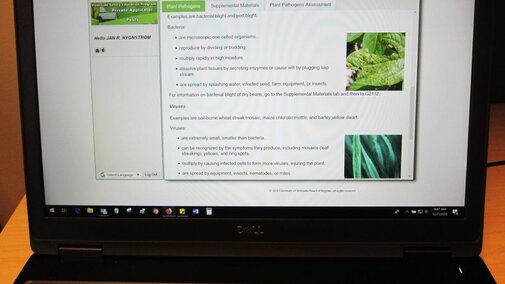 Online private pesticide applicator training module shown on a computer screen