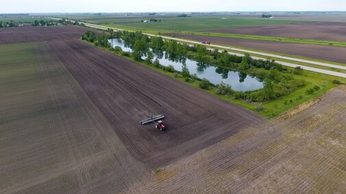 aerial view of tractor in field