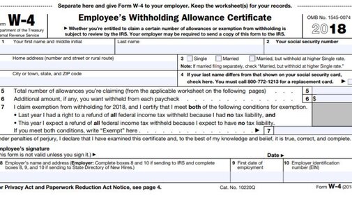 W4 tax withholding form