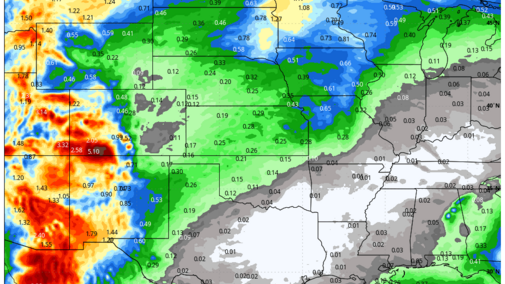 ECMWF ensemble forecast map showing total precipitation through Oct. 17, 2025, with heavier rainfall exceeding 3 inches in the southern Rockies and lighter totals of 0.25 to 0.75 inch across most of Nebraska and the central Plains.