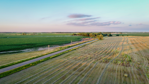 Aerial photo of farm and road