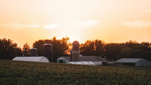 farm setting at sundown