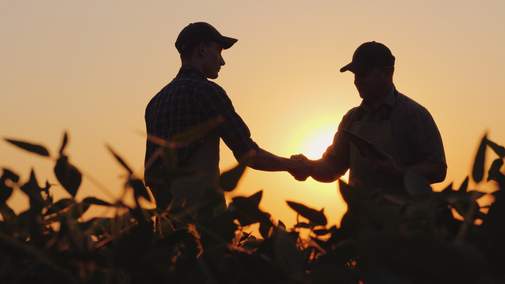 farmers shaking hands in field