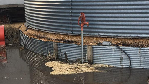 Flood damaged grain bin