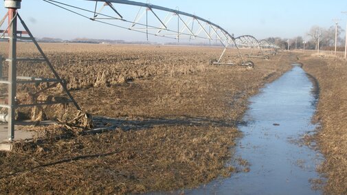 Flooded center pivot east of Schuyler (Photo by Aaron Nygren)