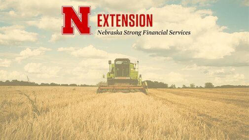 combine in a field with Nebraska Strong Financial Services logo