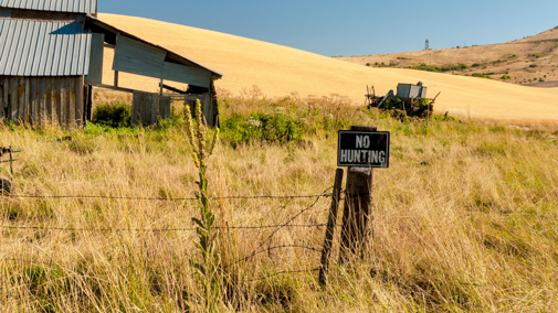 No hunting sign on farmland 