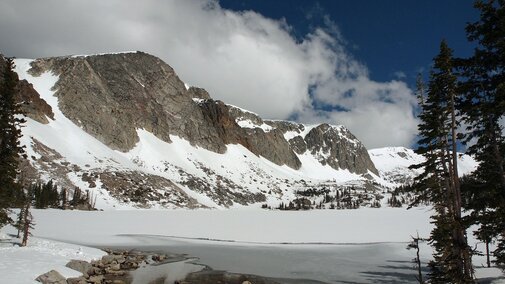 Snowpack on the Snowy Mountain Range that feeds the North Plate River system