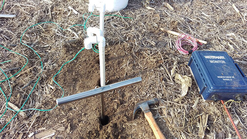 Soil moisture sensor only partially installed due to dry ground