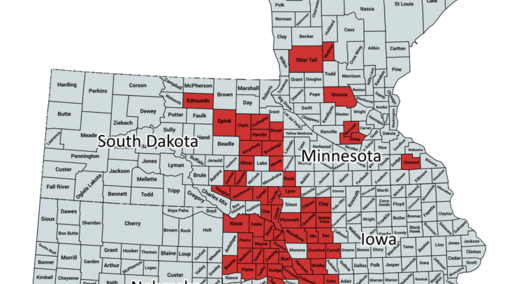 Map showing distribution of soybean gall midge