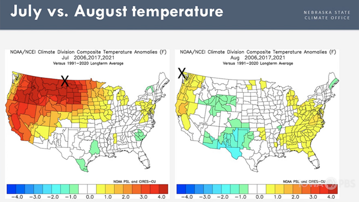 side by side comparison of temperature maps spanning numerous years for the U.S.