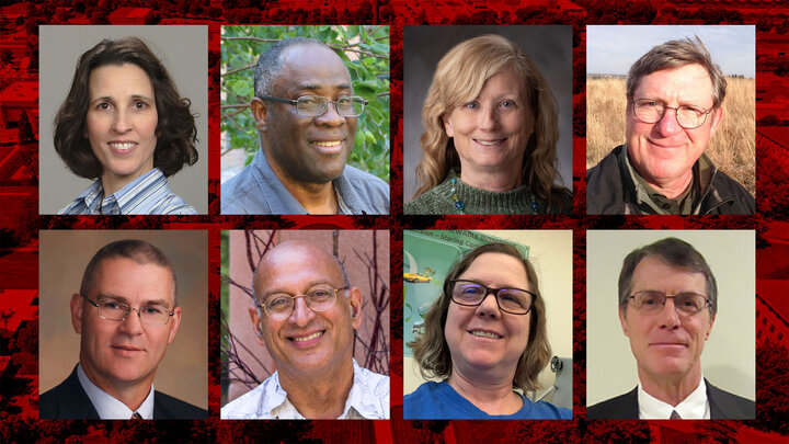 The USDA and the Departments of Agronomy and Horticulture and Plant Pathology will honor Lisa M. Durso, Serge J. Edmé, Deanna Funnell-Harris, Tim Kettler, Rob Mitchell, Gautam Sarath, Susan Siragusa-Ortman, and John Toy for their dedication and service. The U.S. Department of Agriculture and the Departments of Agronomy and Horticulture and Plant Pathology will honor Lisa M. Durso (top row, from left), Serge J. Edmé, Deanna Funnell-Harris, Tim Kettler, Rob Mitchell (bottom row, from left), Gautam Sarath, Sus