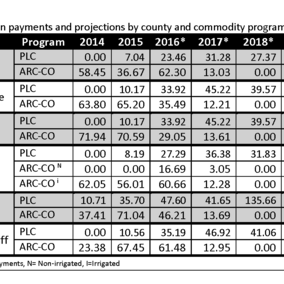 Table of corn payments for Panhandle Counties