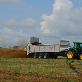 Land application of manure with a solid manure spreader (Photo by Robb Meinen, Pennsylvania State University)