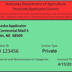 Sample private pesticide applicator certification card for 2018