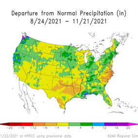 Departure from normal precipitation map