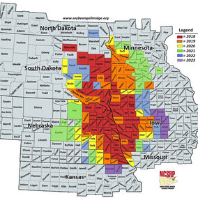 Map of soybean gall midge infestation locations in Midwest