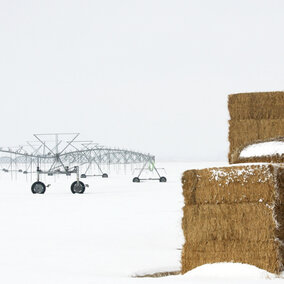 Center pivot system in snowy field