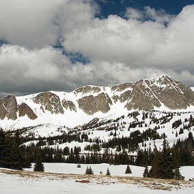 Mountainous terrain covered in snow