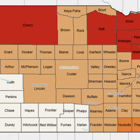 Drought by Nebraska county map