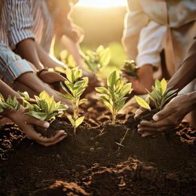 people digging into soil and planting