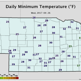 Nebraska map showing lows for April 26, 2017