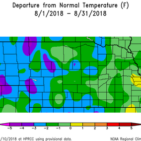 Nebraska map showing departure from normal precipitation
