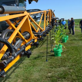 A closeup of a center pivot irrigation system