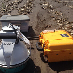 Taking CO2 measurements in plots where residue has been baled