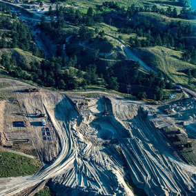 Bird's eye view of repair work underway on the canal and tunnel area